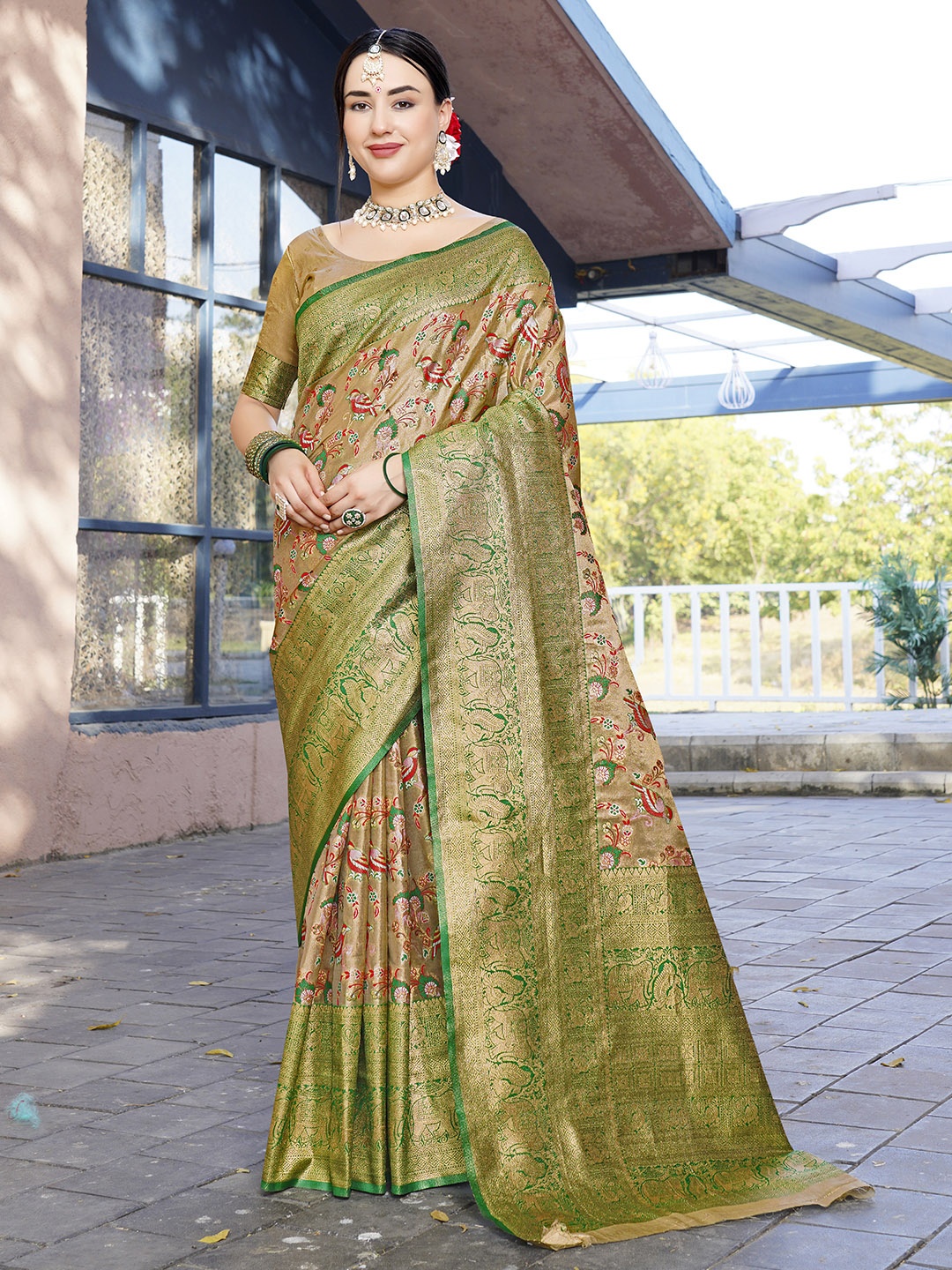 

Anouk Ethnic Motifs Woven Design Saree, Camel brown
