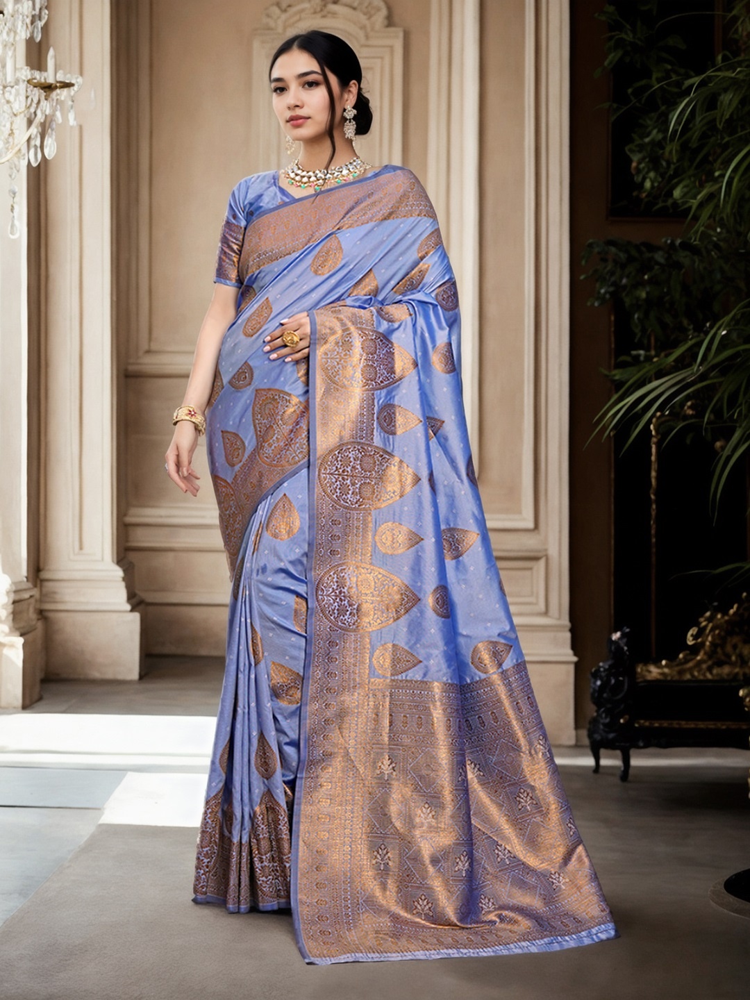 

Anouk Purple & Gold Toned Woven Design Ethnic Motifs Zari Art Silk Paithani Saree