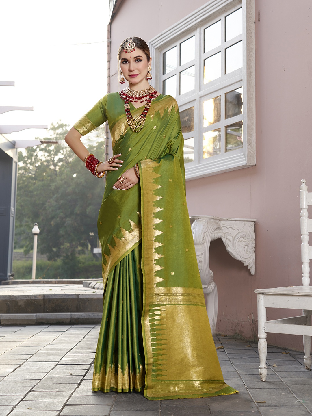 

Anouk Ethnic Motifs Woven Design Zari Paithani Saree, Green
