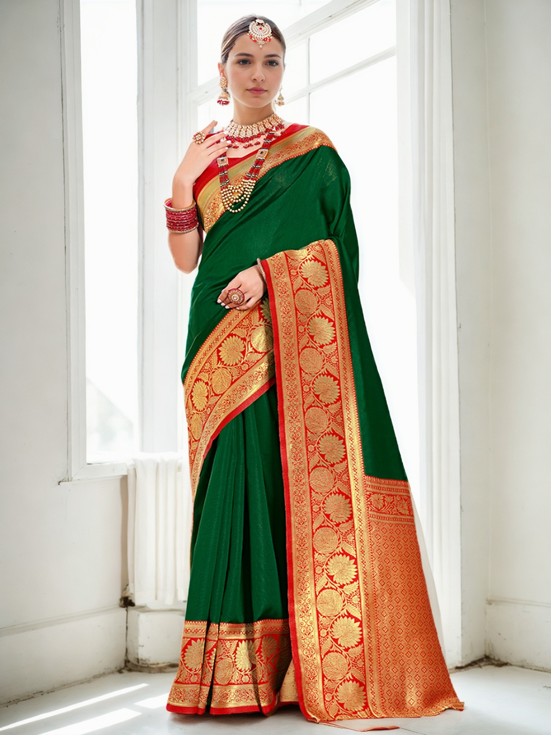 

Anouk Ethnic Zari Art Silk Kanjeevaram Saree, Green