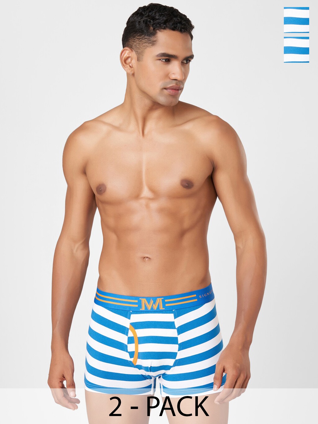 

Macroman M-Series Pack of 2 M-Series Striped Mid-Rise Trunk 8903978415314, Blue