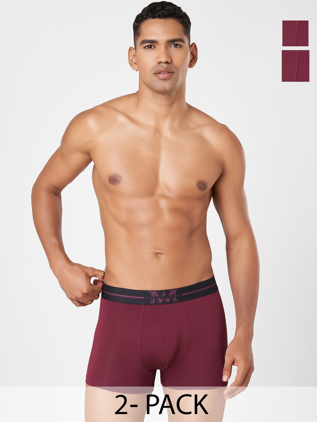 

Macroman M-Series Pack of 2 M-Series Mid Rise Silky Soft Trunk 8903978416359, Burgundy