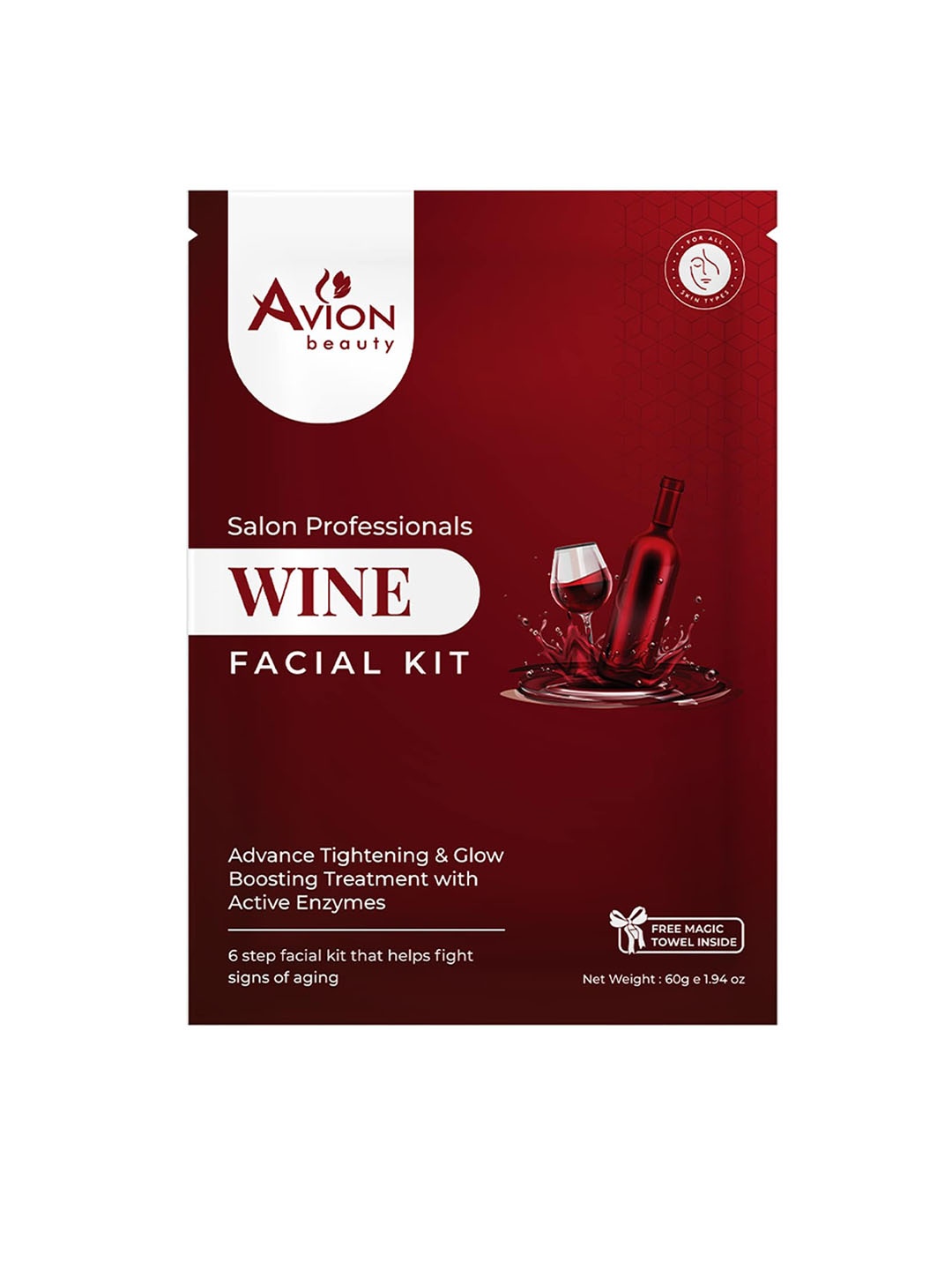 

AVION Professionals Set Of 6 Red Wine Face Cleanser-Scrub-Mask-Cream-Pack-Serum - 10g Each