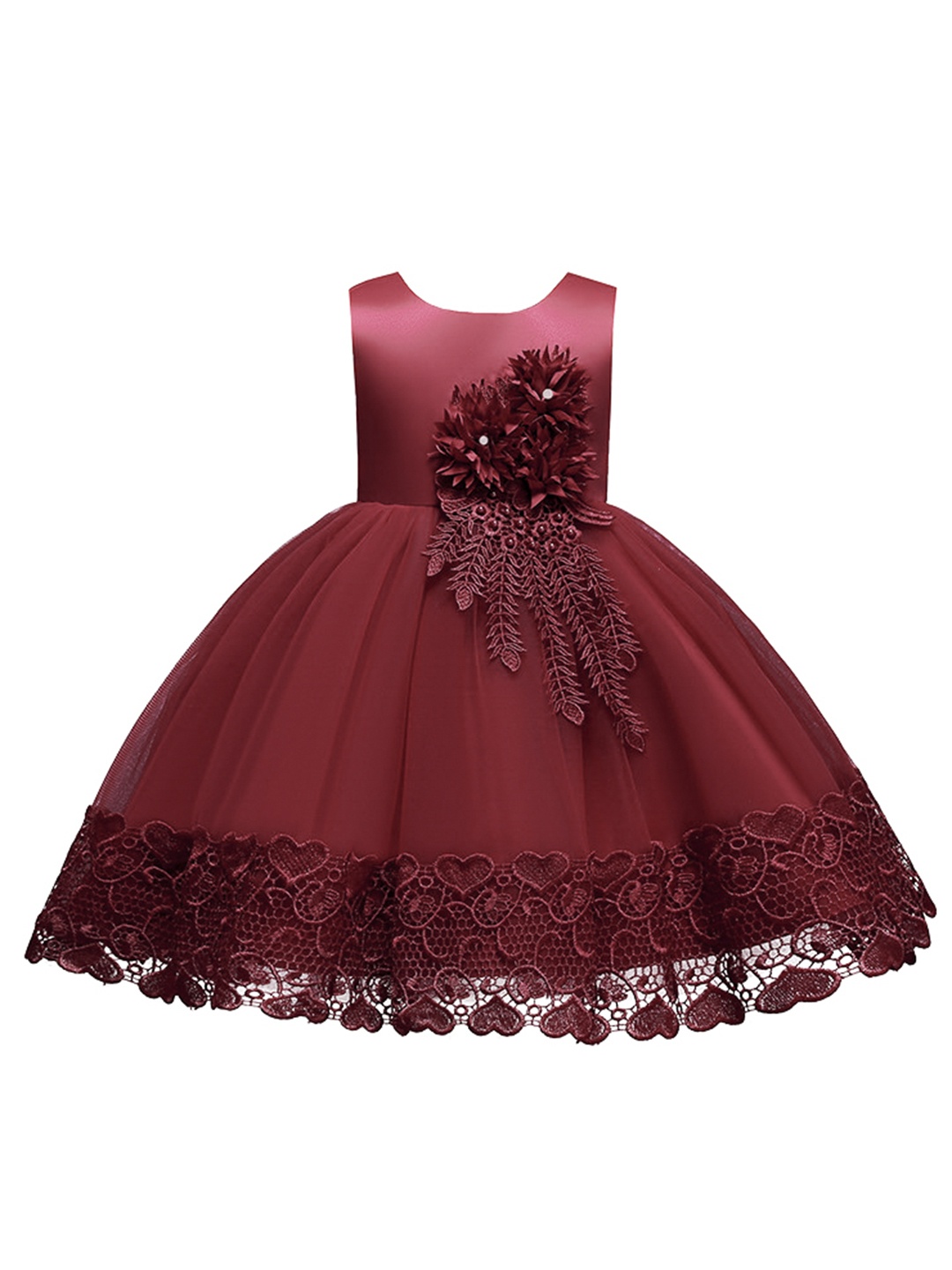 

StyleCast Girls Maroon Round neck Sleeveless Applique Fit & Flare Maxi Dress