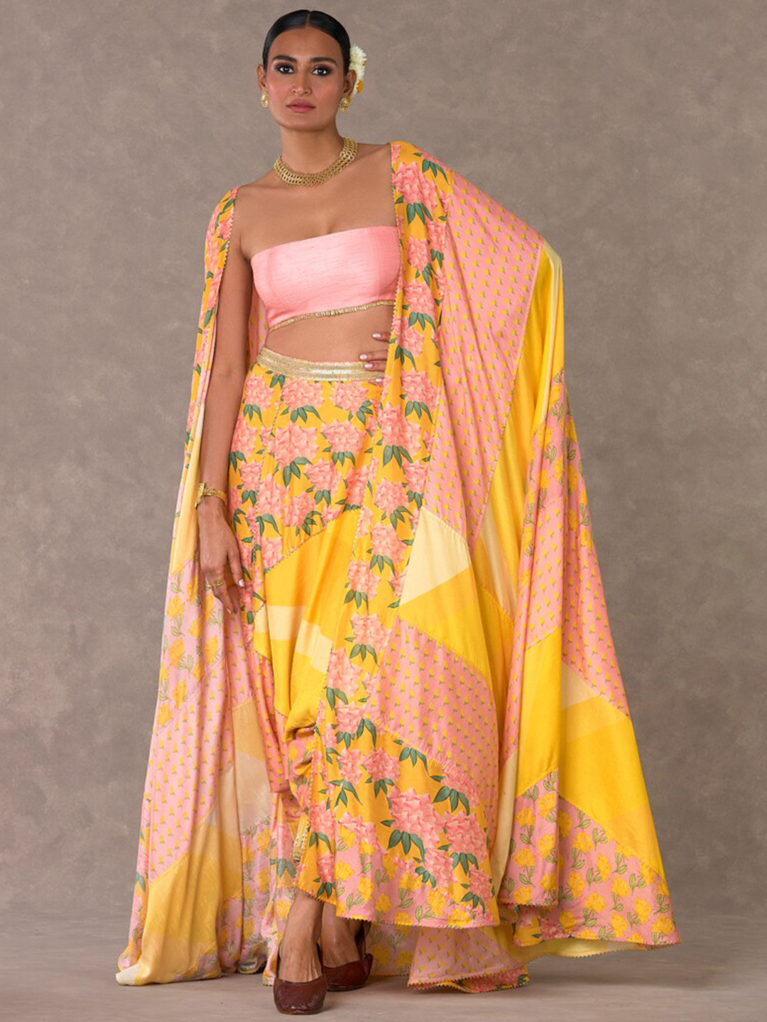 

Masaba Floral Printed Strapless Top With Trouser & Jacket, Yellow