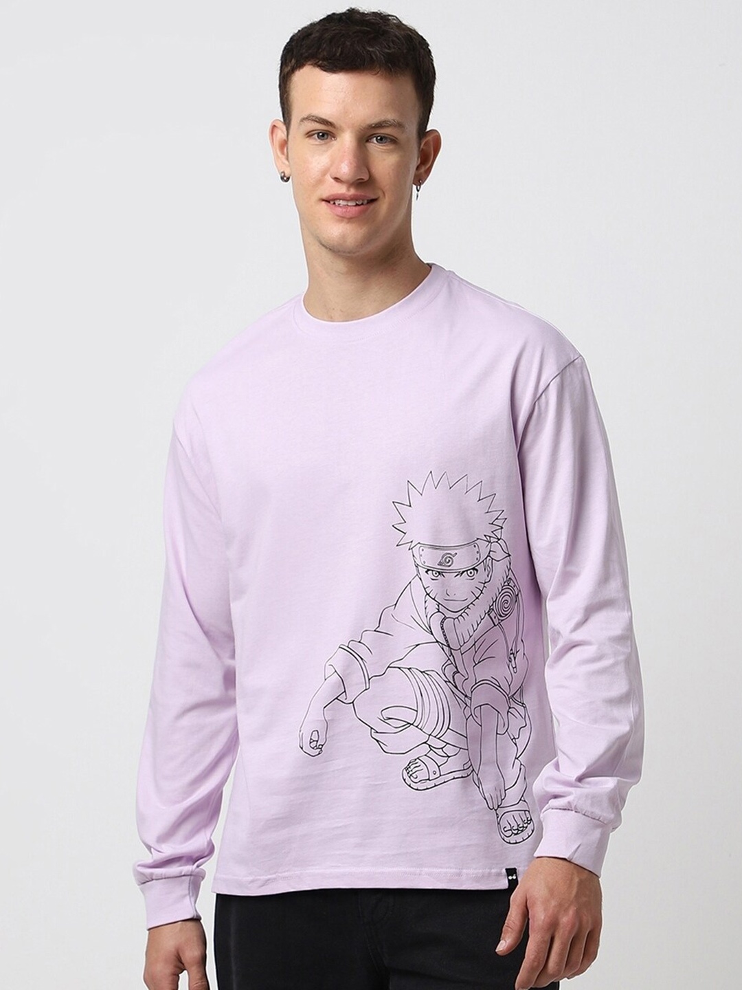 

Bewakoof Naruto Ninjaway Printed Drop-Shoulder Sleeves Oversized Pure Cotton T-shirt, Purple