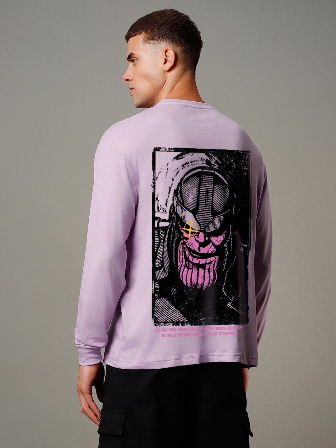 

Bewakoof Purple Mad Titan Graphic Printed Round Neck Pure Cotton Oversized T-shirt