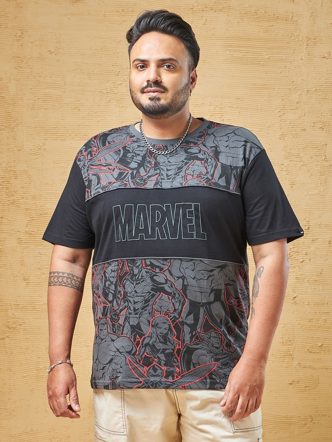 

Bewakoof Graphic Printed Plus Size Pure Cotton T-shirt, Grey