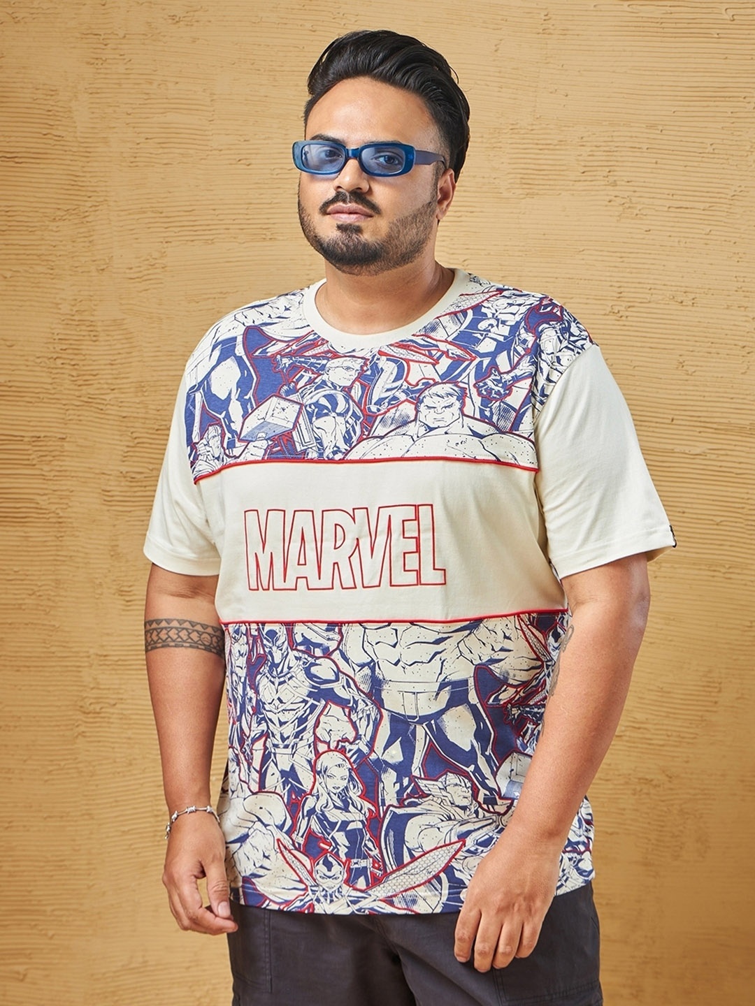 

Bewakoof Plus Abstract Printed Plus Size Pure Cotton T-shirt, Brown