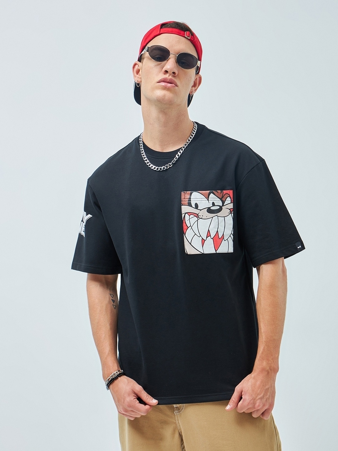 

Bewakoof Typography Printed Oversized Cotton T-shirt, Black