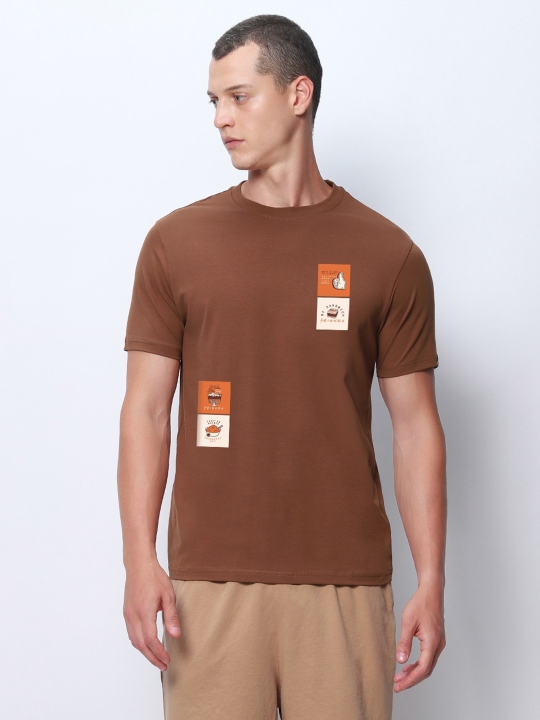 

Bewakoof Printed Round Neck Short Sleeves Regular T-shirt, Brown