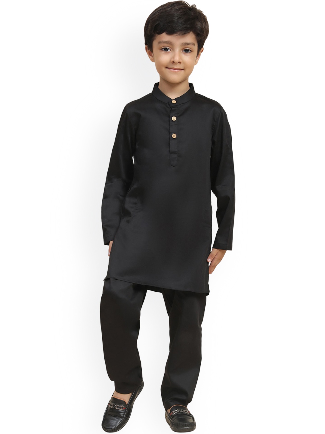 

BAESD Boys Linen Kurta With Pyjamas, Black