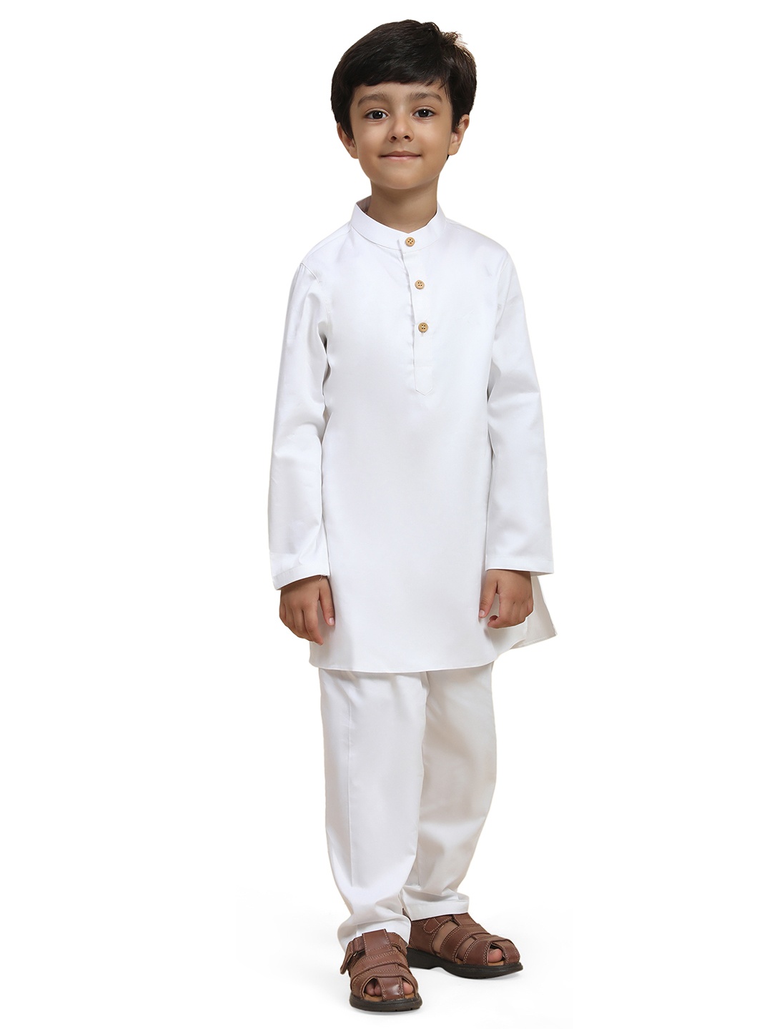 

BAESD Boys Band Collar Straight Linen Kurta With Pyjamas, White