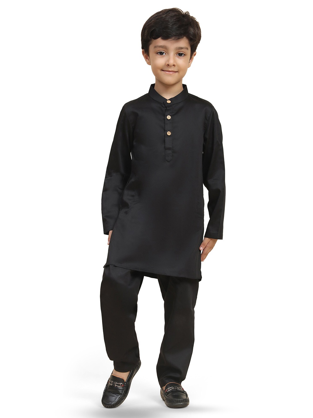 

BAESD Boys Mandarin Collar Regular Linen Straight Kurta with Pyjamas, Black