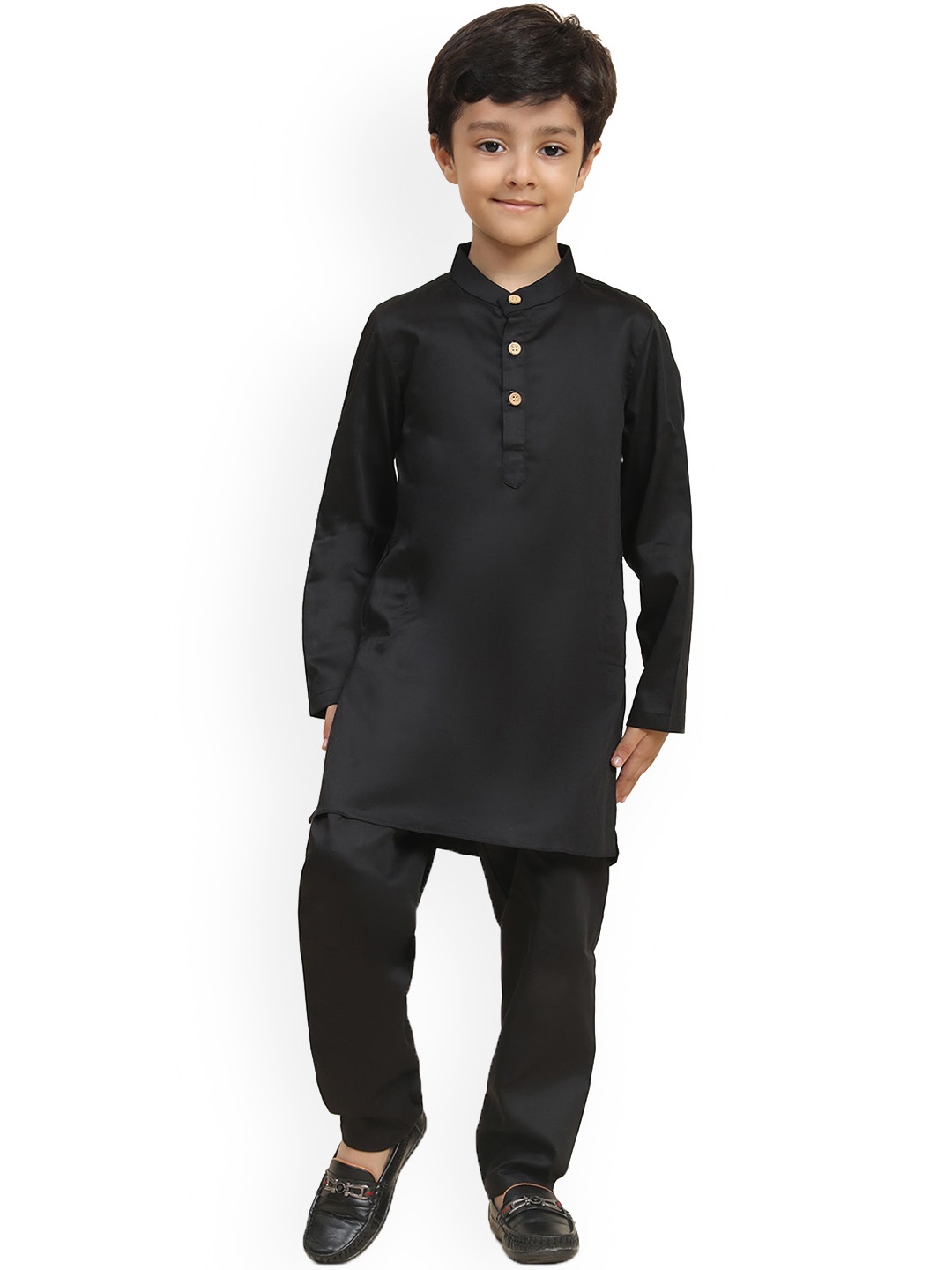 

BAESD Boys Linen Kurta With Pyjamas, Black