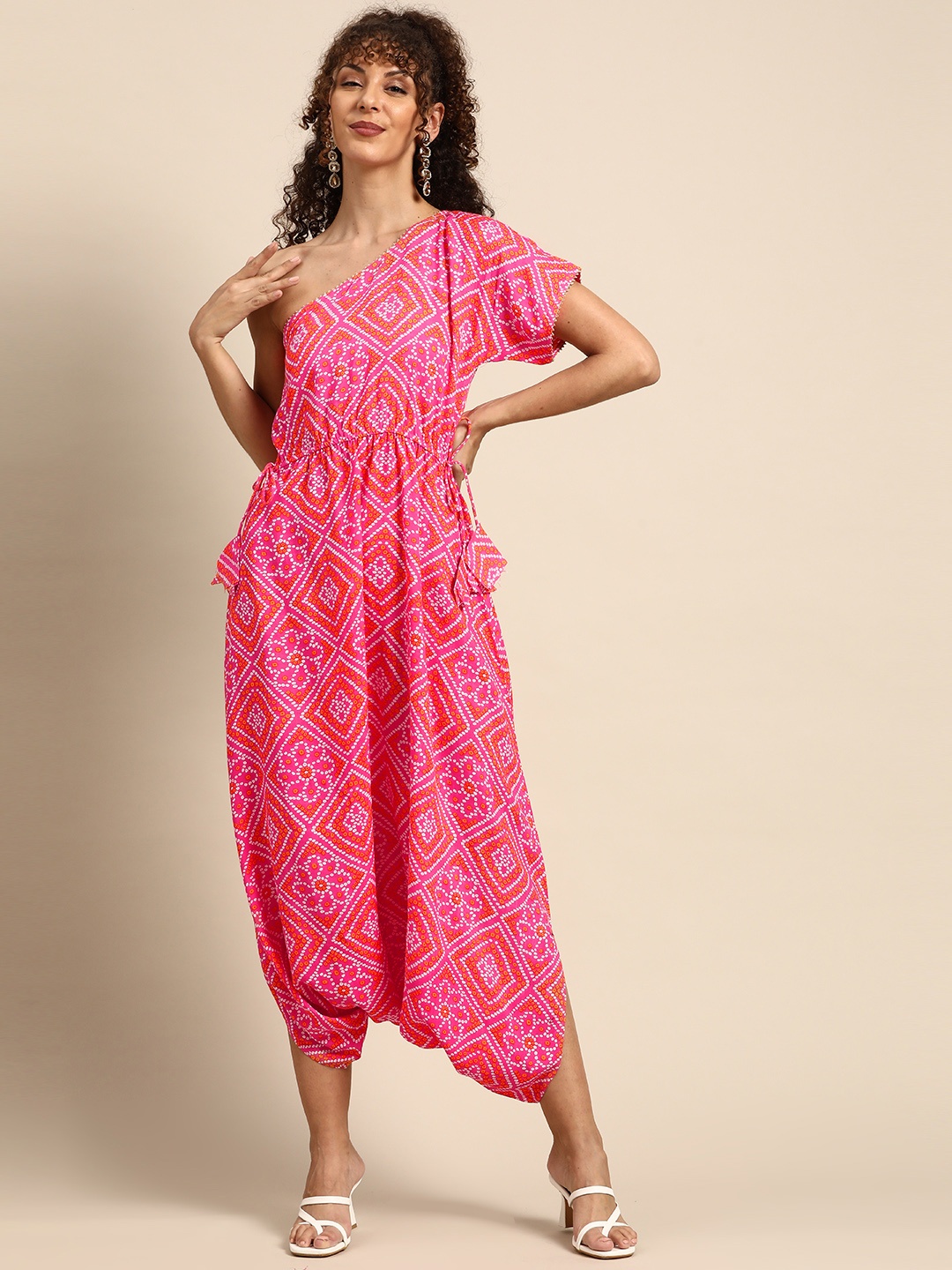 

MABISH by Sonal Jain Pink & White Printed Basic Jumpsuit