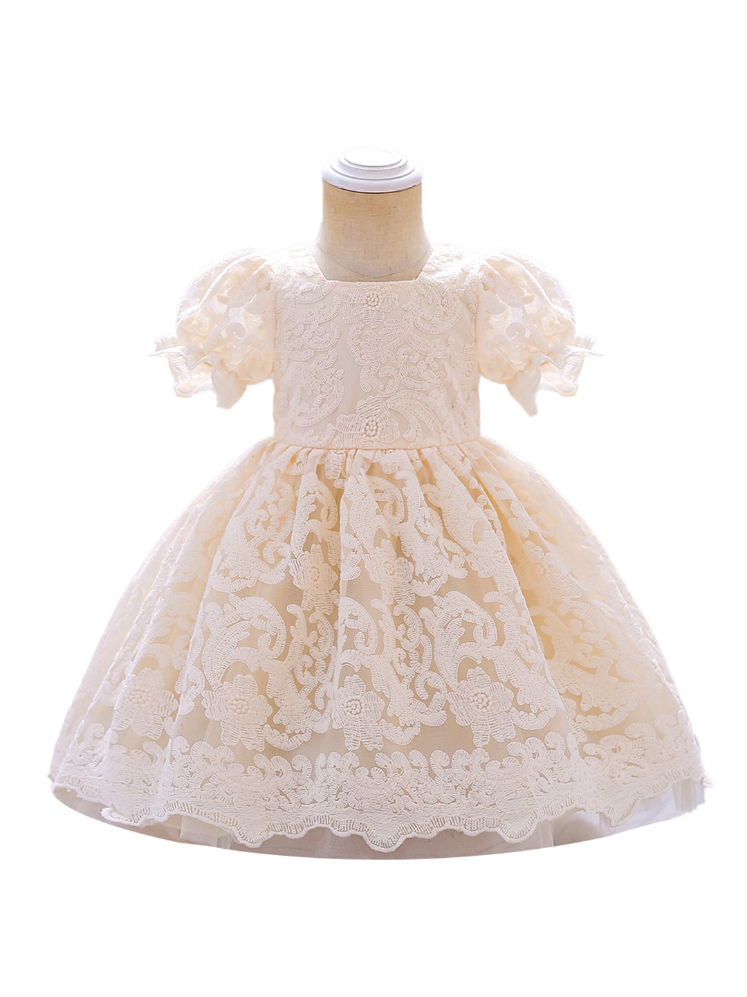 

StyleCast Girls Champagne Square neck Puff Sleeves Fit & Flare Dress