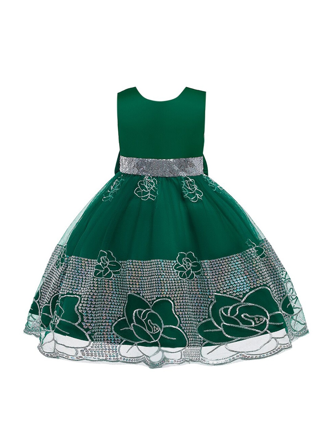 

StyleCast Girls Green Floral Embroidered Sequined Round Neck Maxi Dress
