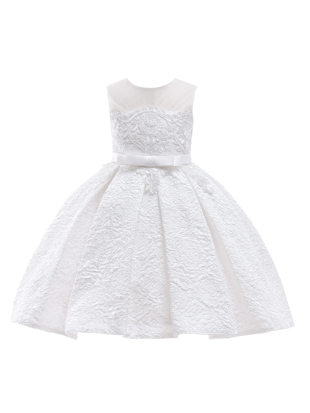 

StyleCast Girls White Floral Round Neck Sleeveless Applique Party Gown Midi Dress