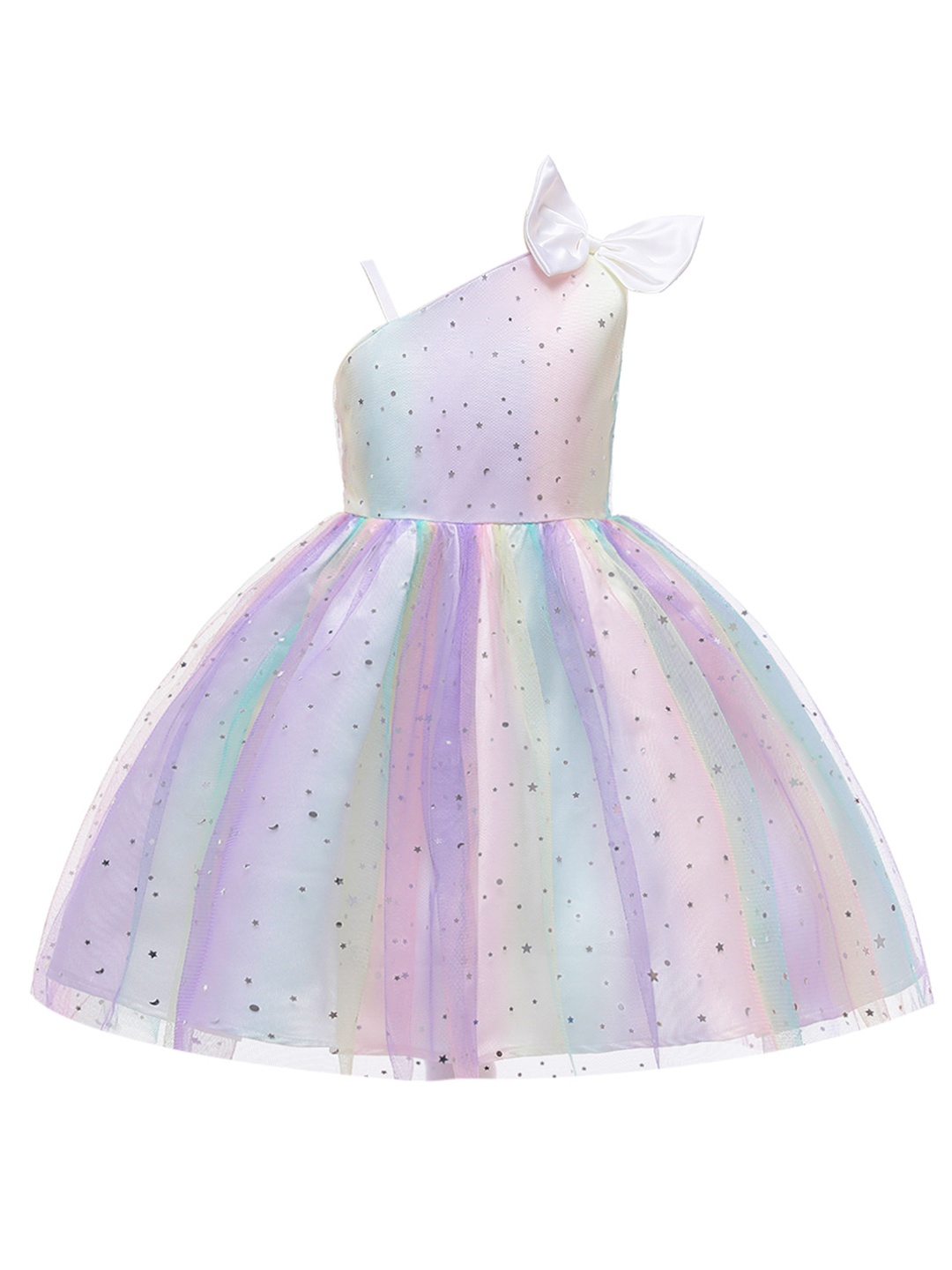 

StyleCast Shoulder Straps Embellished Semi Sheer Print Fit & Flare Dress, Purple