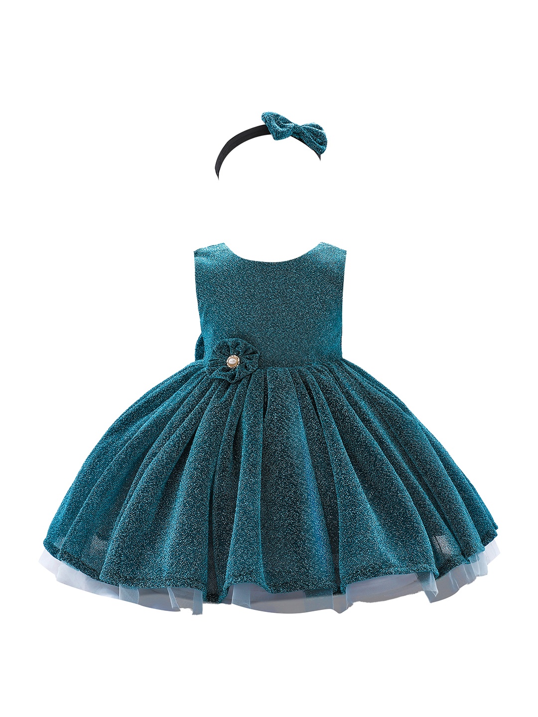

StyleCast Girls Green Self Design Round Neck Bow Fit & Flare Dress