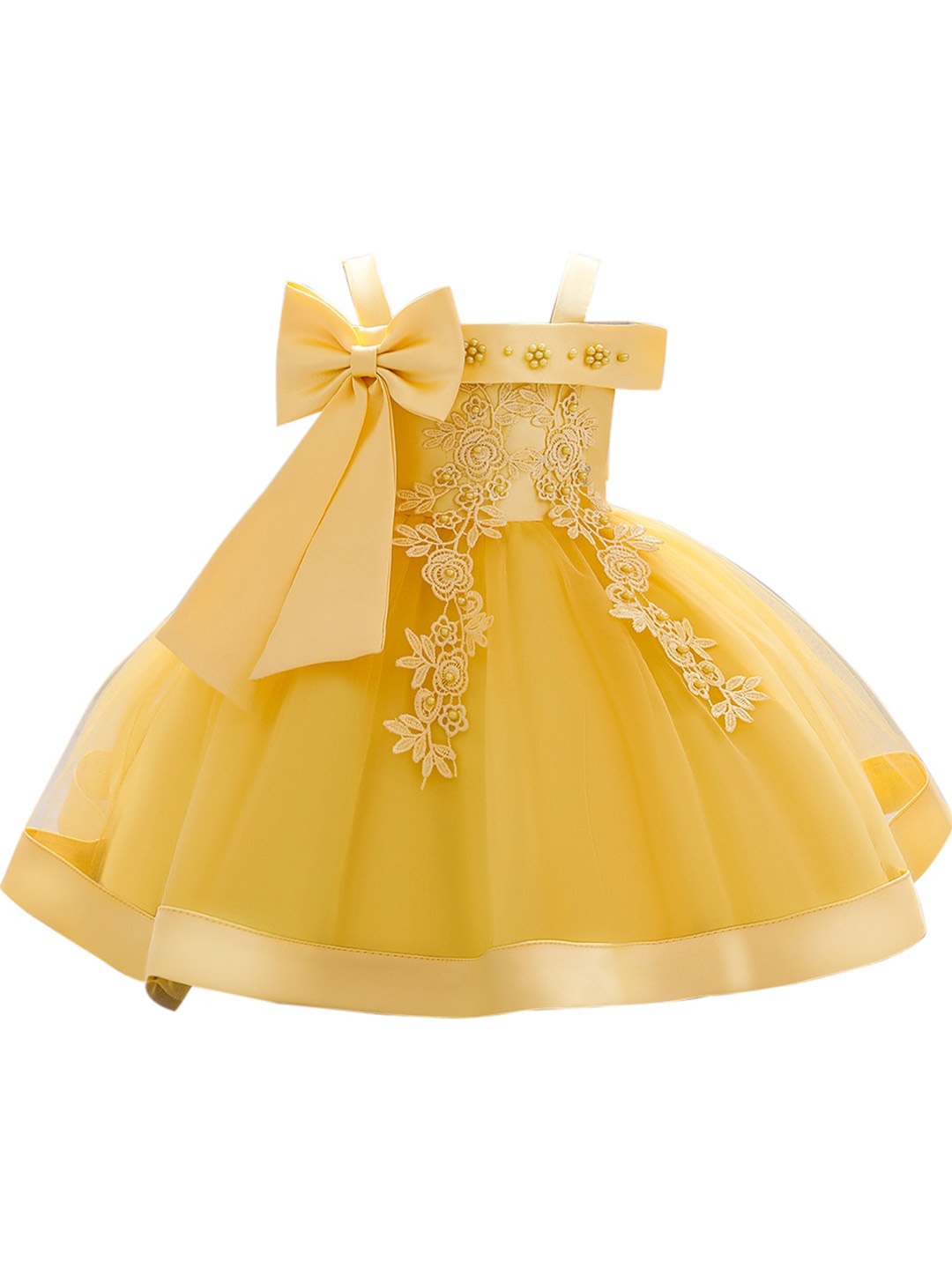 

StyleCast Girls Yellow Floral Embellished Shoulder Straps Fit & Flare Dress