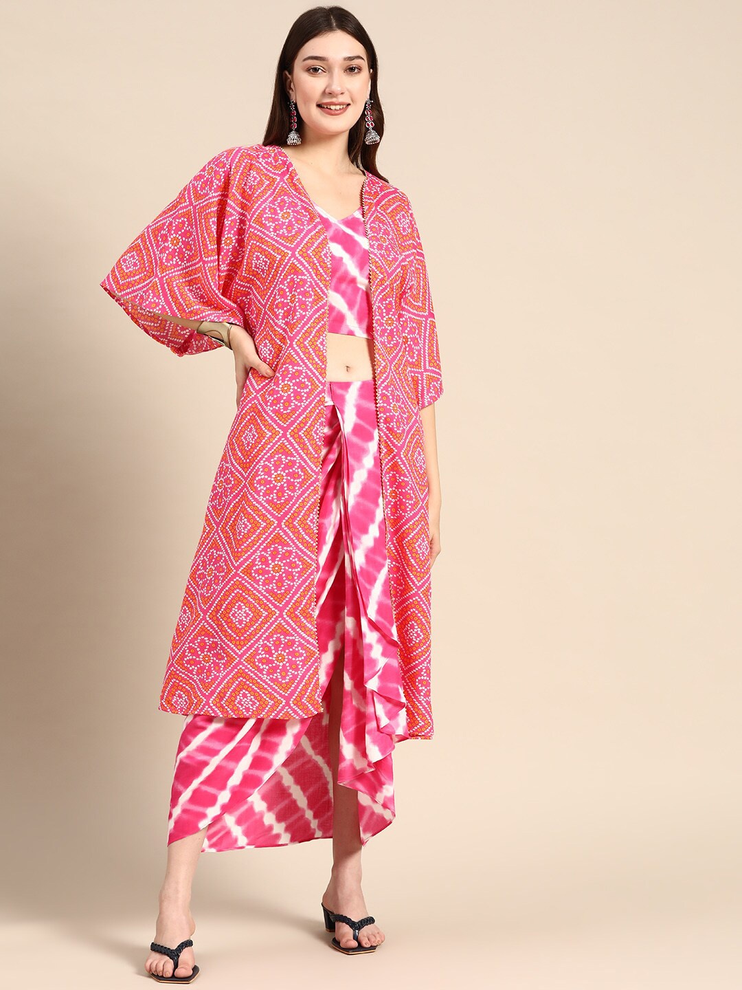 

MABISH by Sonal Jain Tie & Dyed Top & Skirt With Shrug, Pink