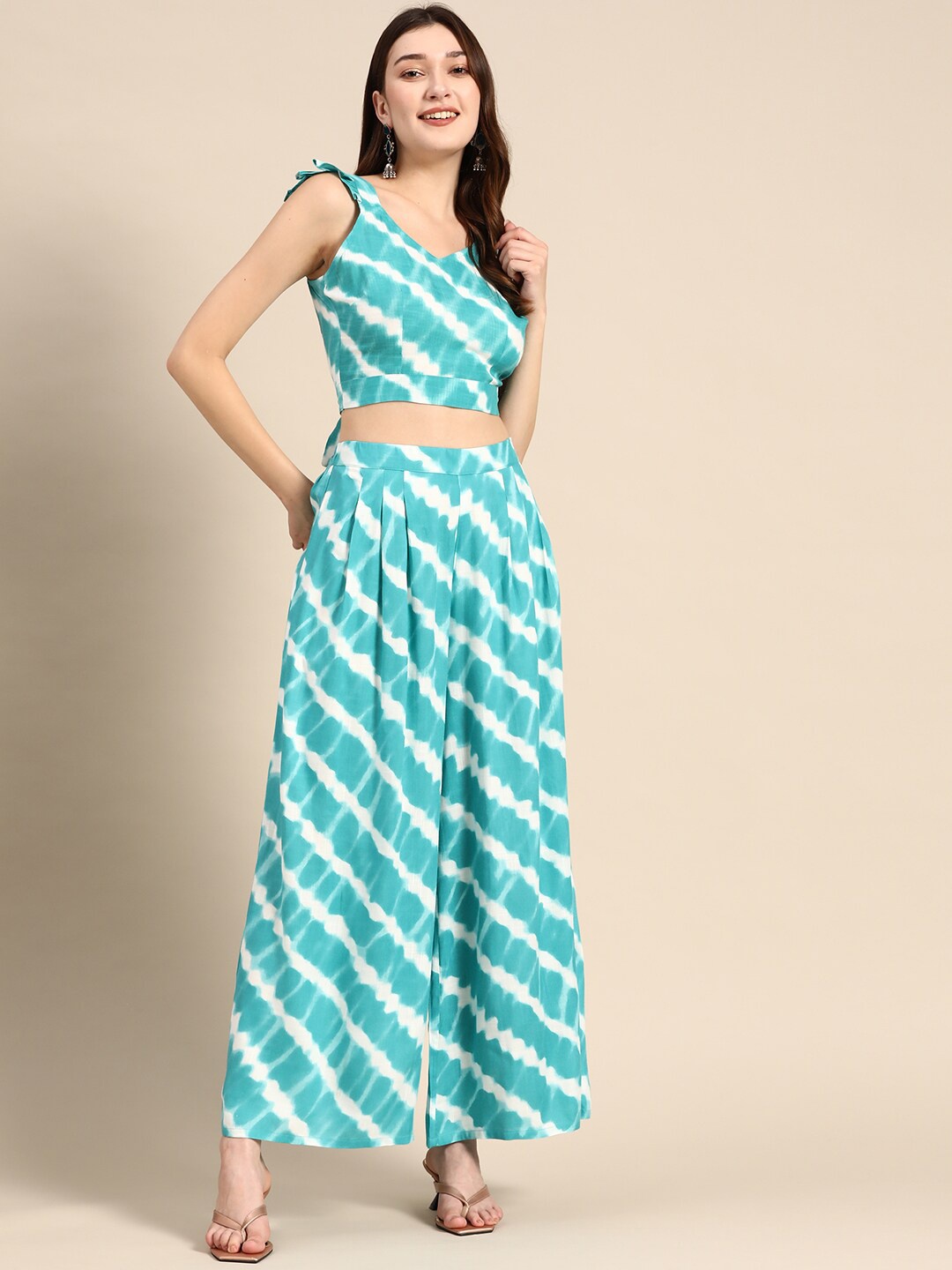 

MABISH by Sonal Jain Tie & Dyed Top & Palazzos, Turquoise blue