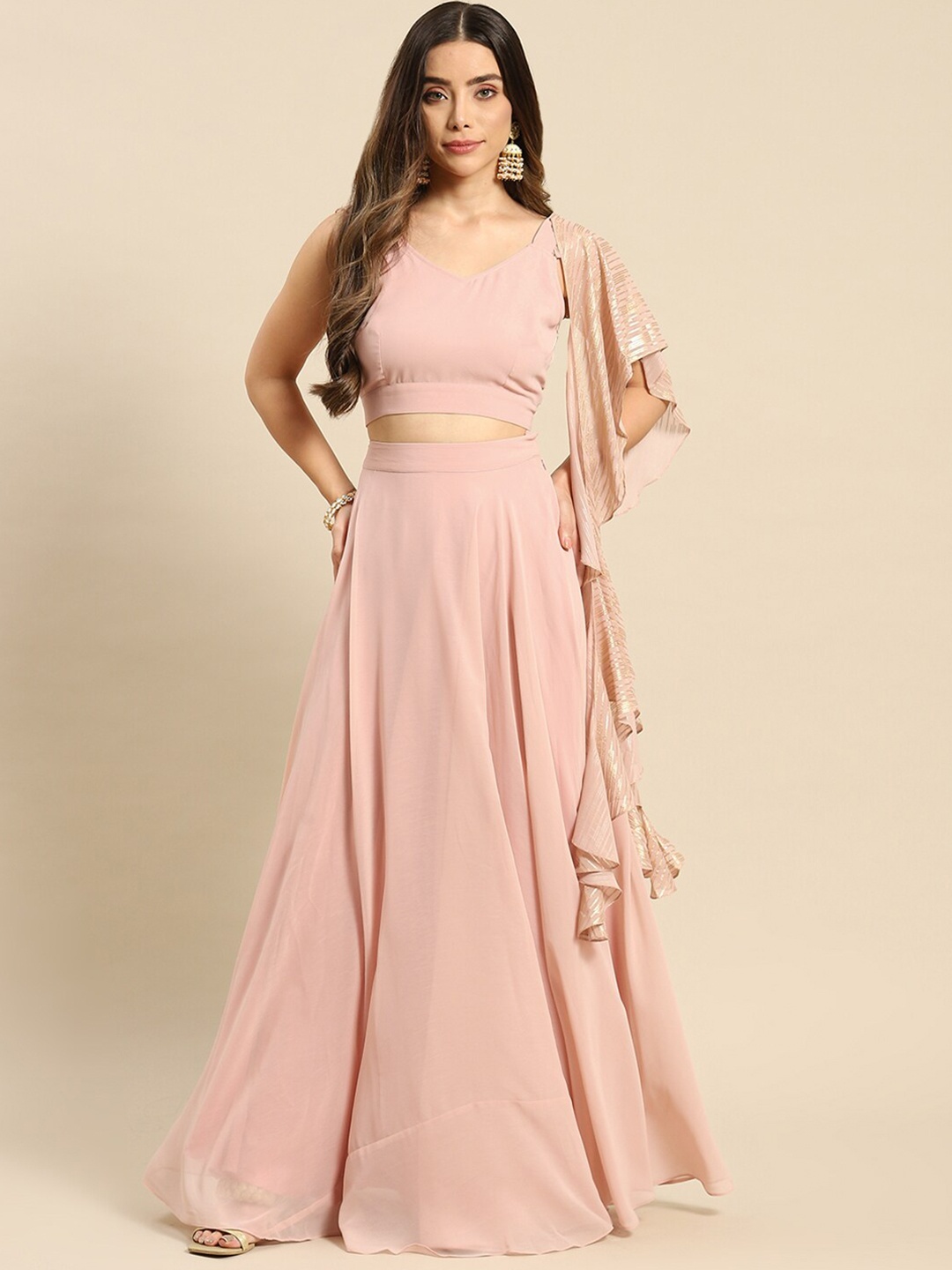 

MABISH by Sonal Jain V-Neck Top With Flared Skirt Co-Ords, Pink