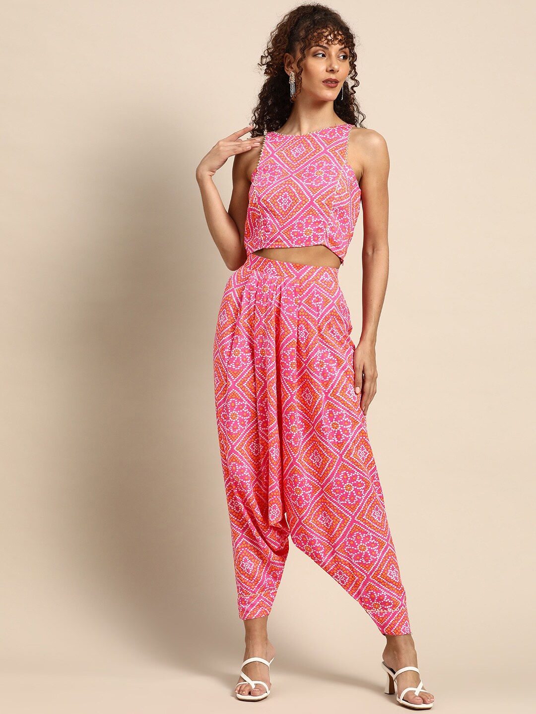 

MABISH by Sonal Jain Printed Sleeveless Top With Dhoti Pants, Pink
