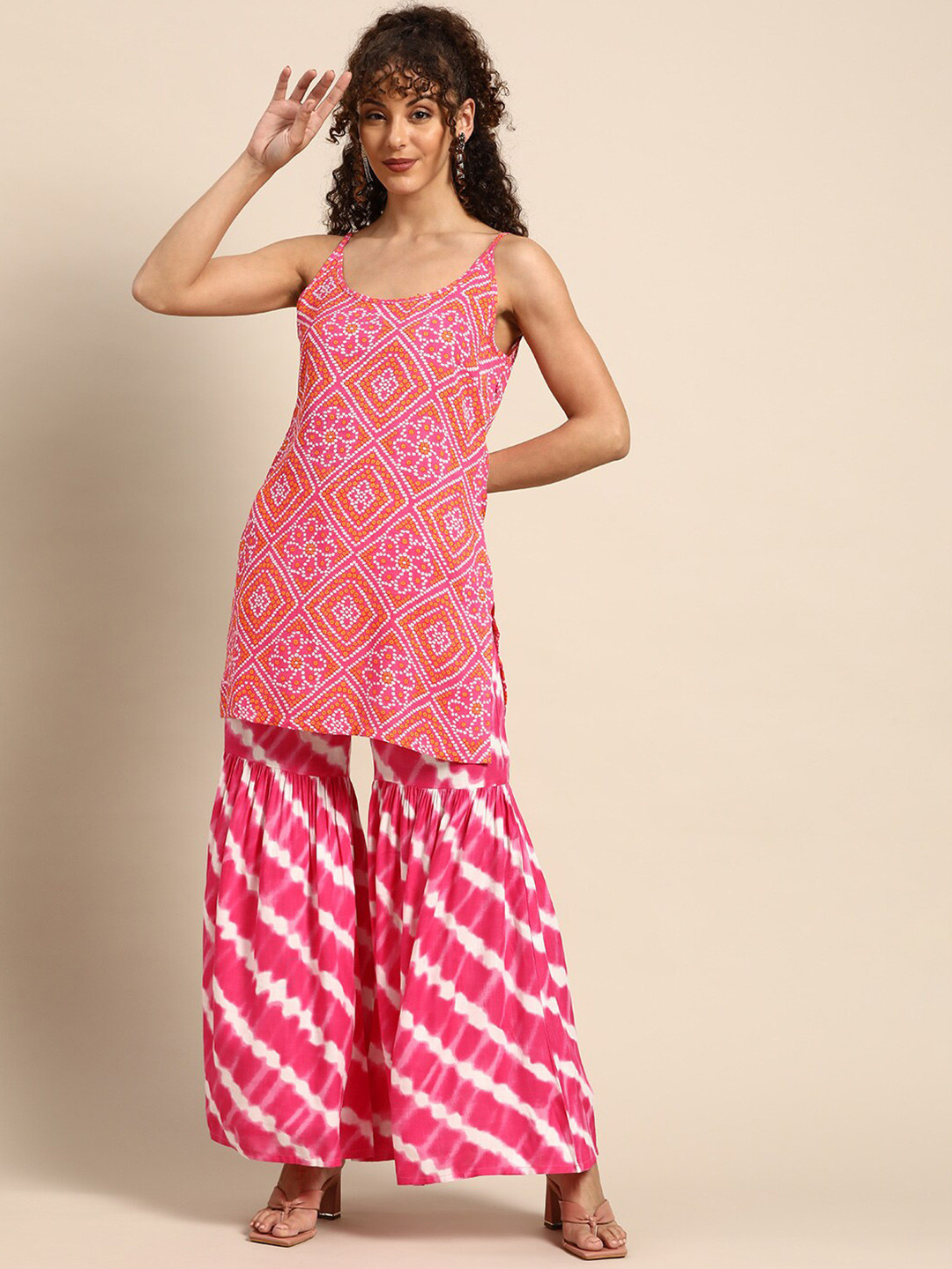 

MABISH by Sonal Jain Printed Straight Kurta With Sharara, Pink