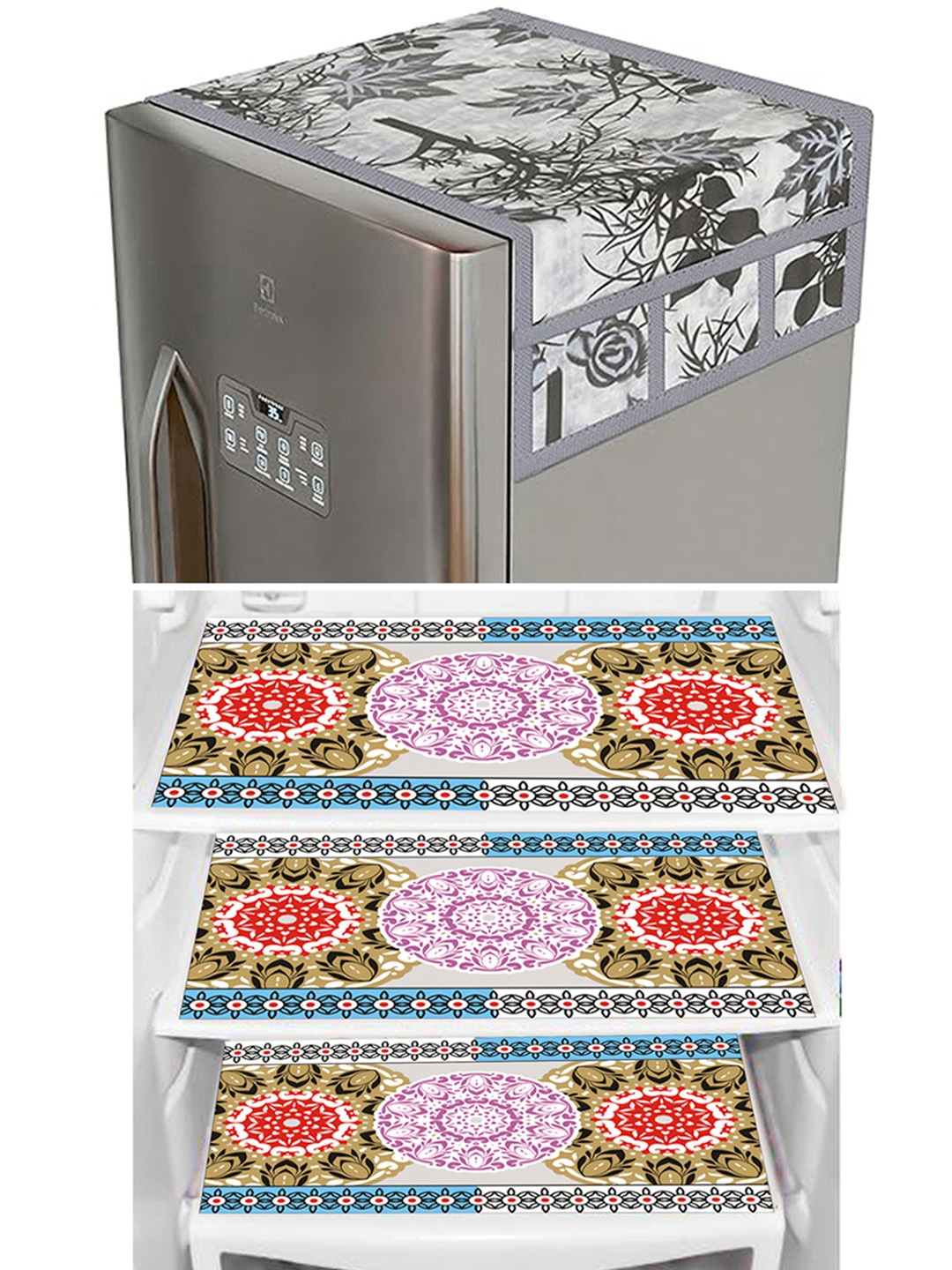 

Dakshya Industries Grey & Black 4 Pieces Printed Refrigerator Covers