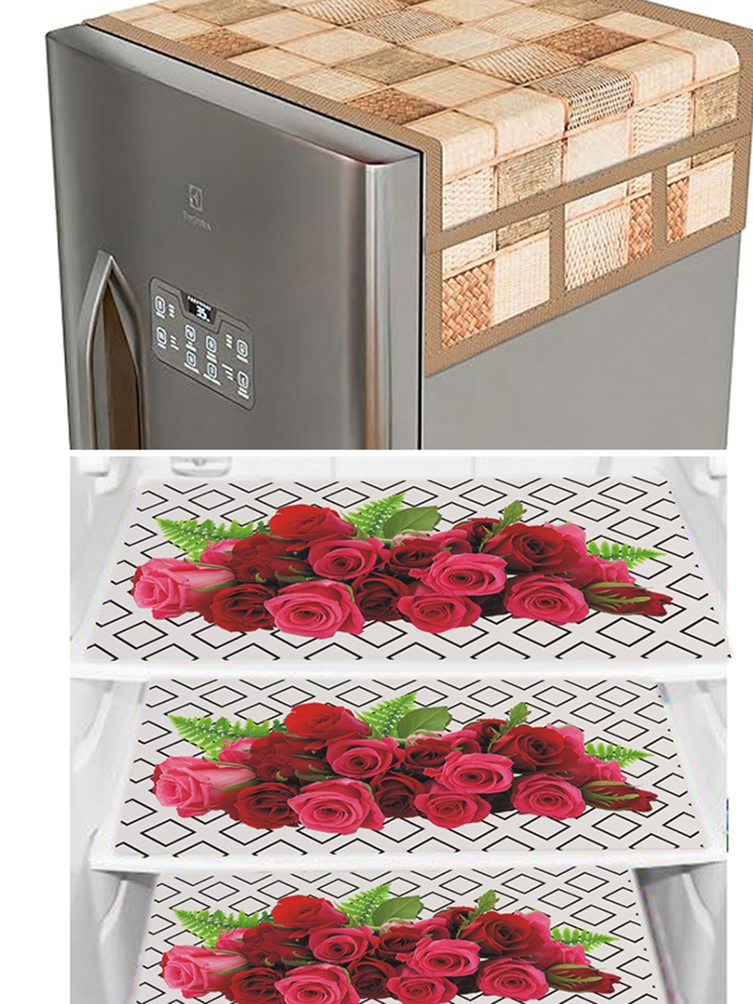 

Dakshya Industries Beige & Maroon 4 Pieces Printed Refrigerator Covers