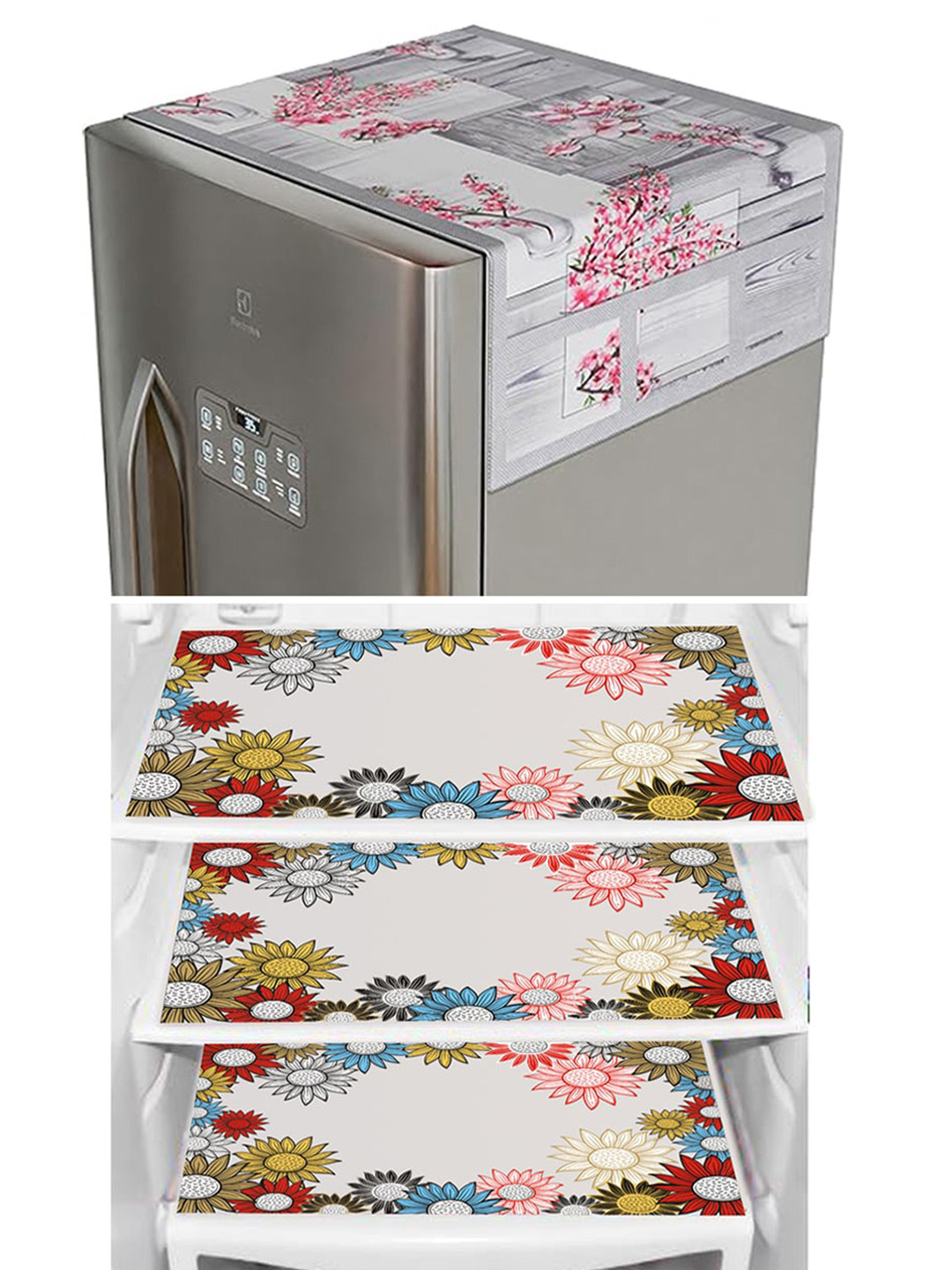 

Dakshya Industries Red & Pink 4 Pieces Floral Refrigerator covers & Mats