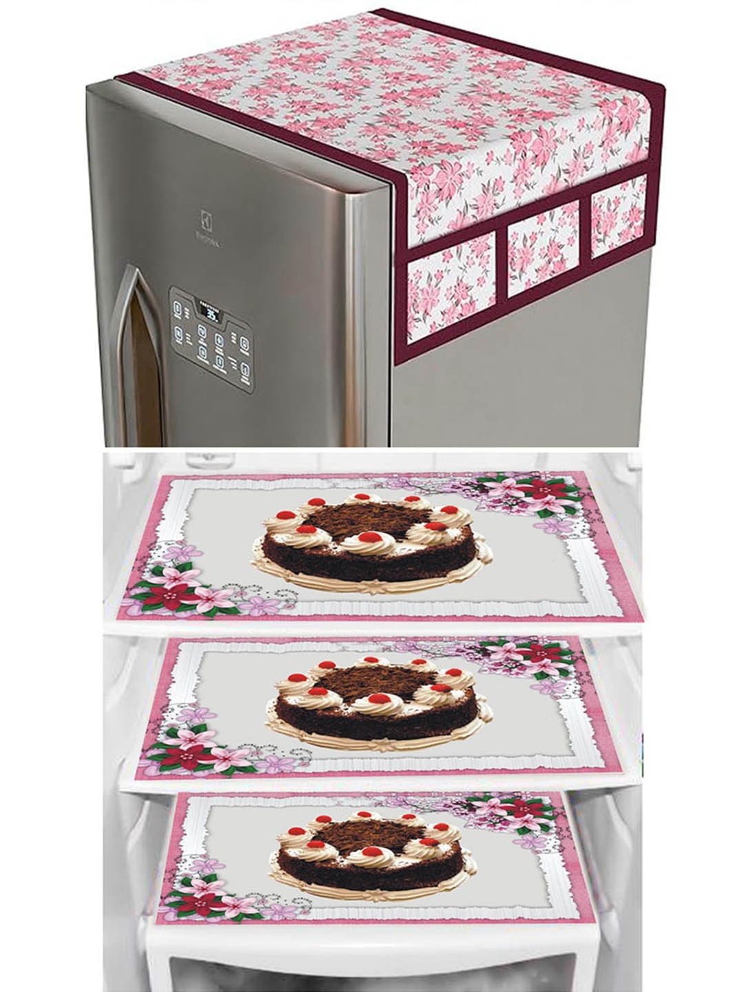 

Dakshya Industries Brown & Pink 4Pcs Refrigerator covers & Mats