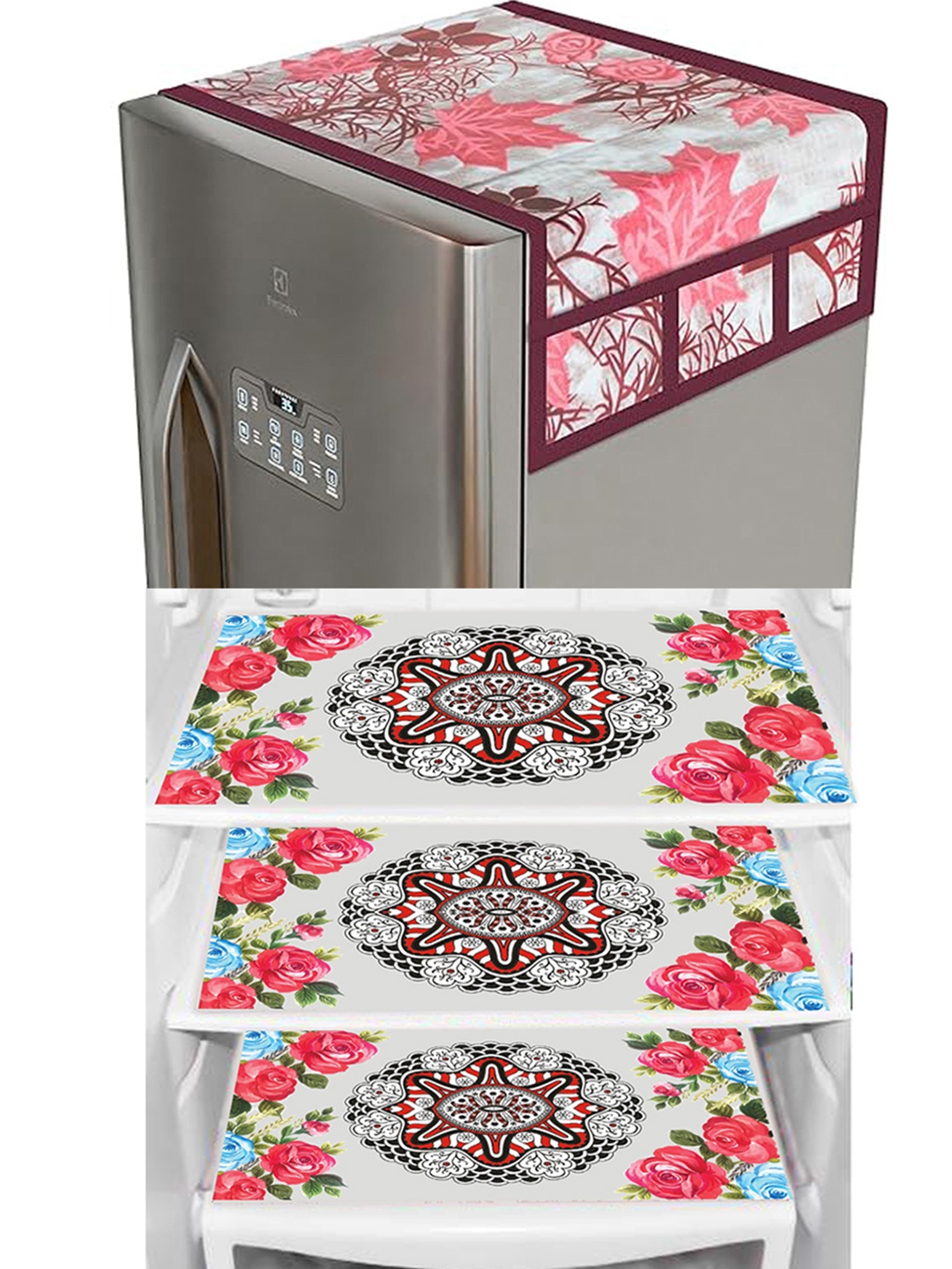 

Dakshya Industries Pink & Maroon 4 Pieces Printed Refrigerator Covers