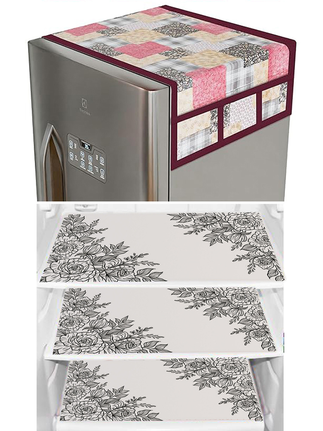 

Dakshya Industries Beige & White 4 Pieces Printed Refrigerator Cover and Mats