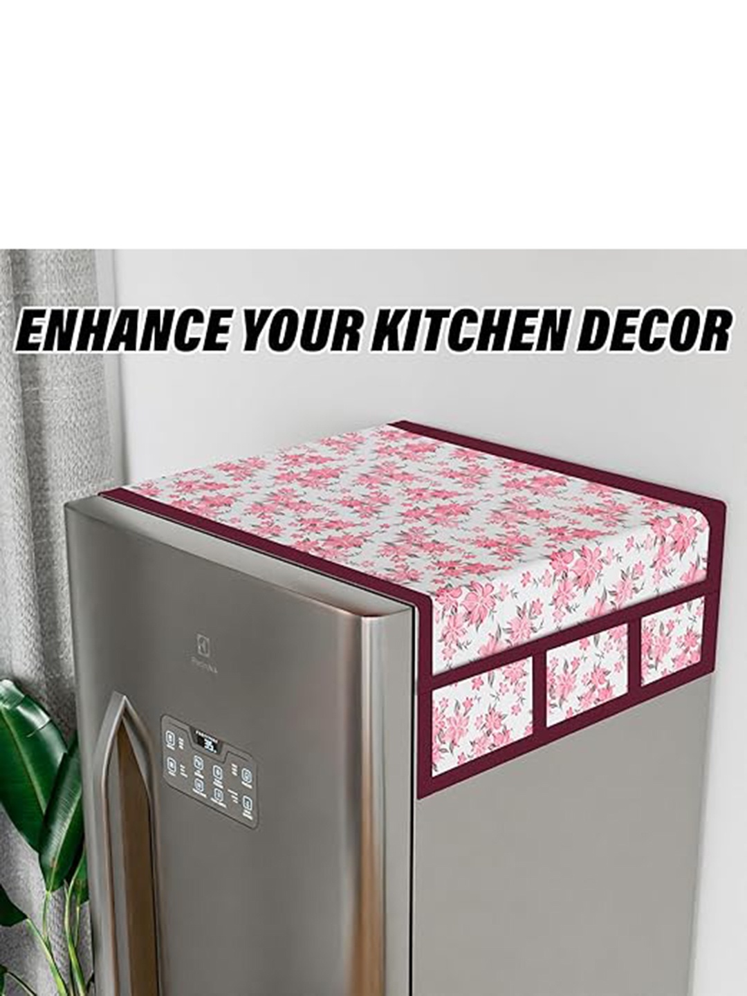 

Dakshya Industries Pink 4 Pieces Printed Refrigerator Cover Combo