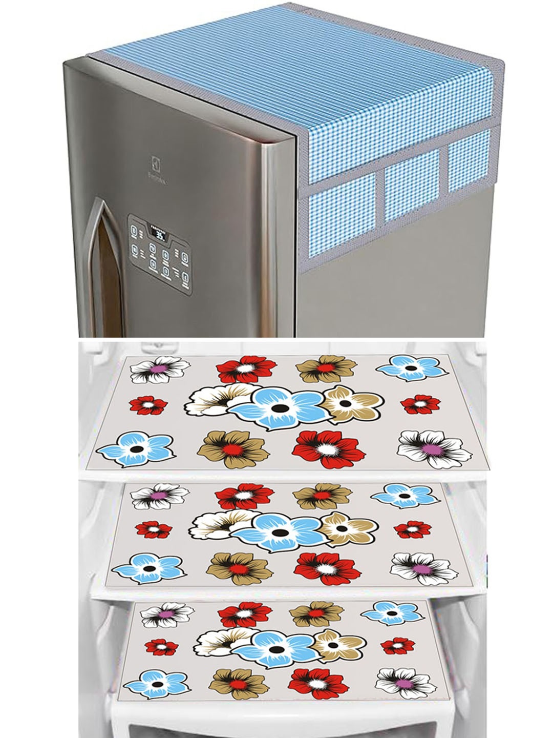 

Dakshya Industries Blue & Red 4Pcs Refrigerator covers & Mats