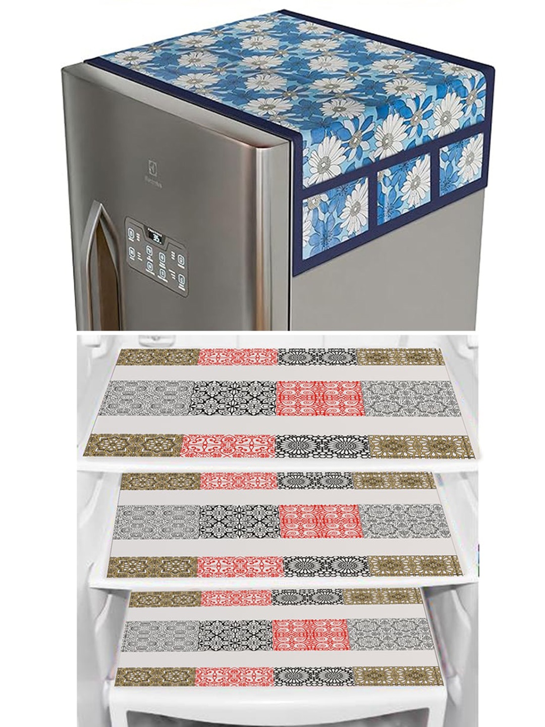 

Dakshya Industries Blue & Pink 4Pcs Printed Refrigerator Cover Combo