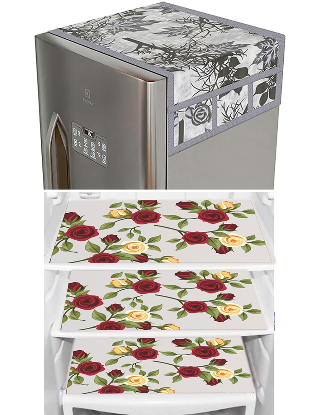 

Dakshya Industries Black & Yellow 4 Pieces Floral Printed Waterproof Fridge Covers