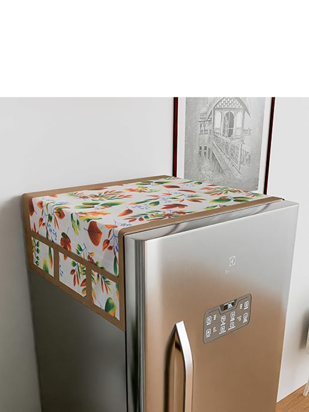 

Dakshya Industries Green & Yellow 4 Pieces Printed Refrigerator Covers With Fridge Mats