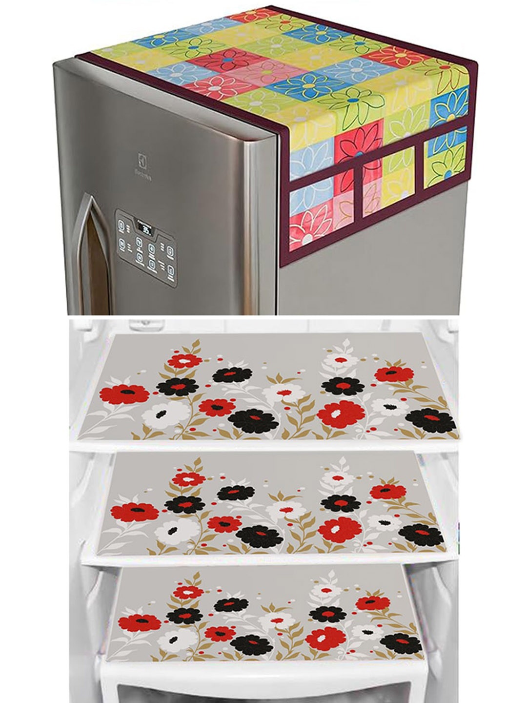

Dakshya Industries Beige & Red 4Pcs Refrigerator covers & Mats