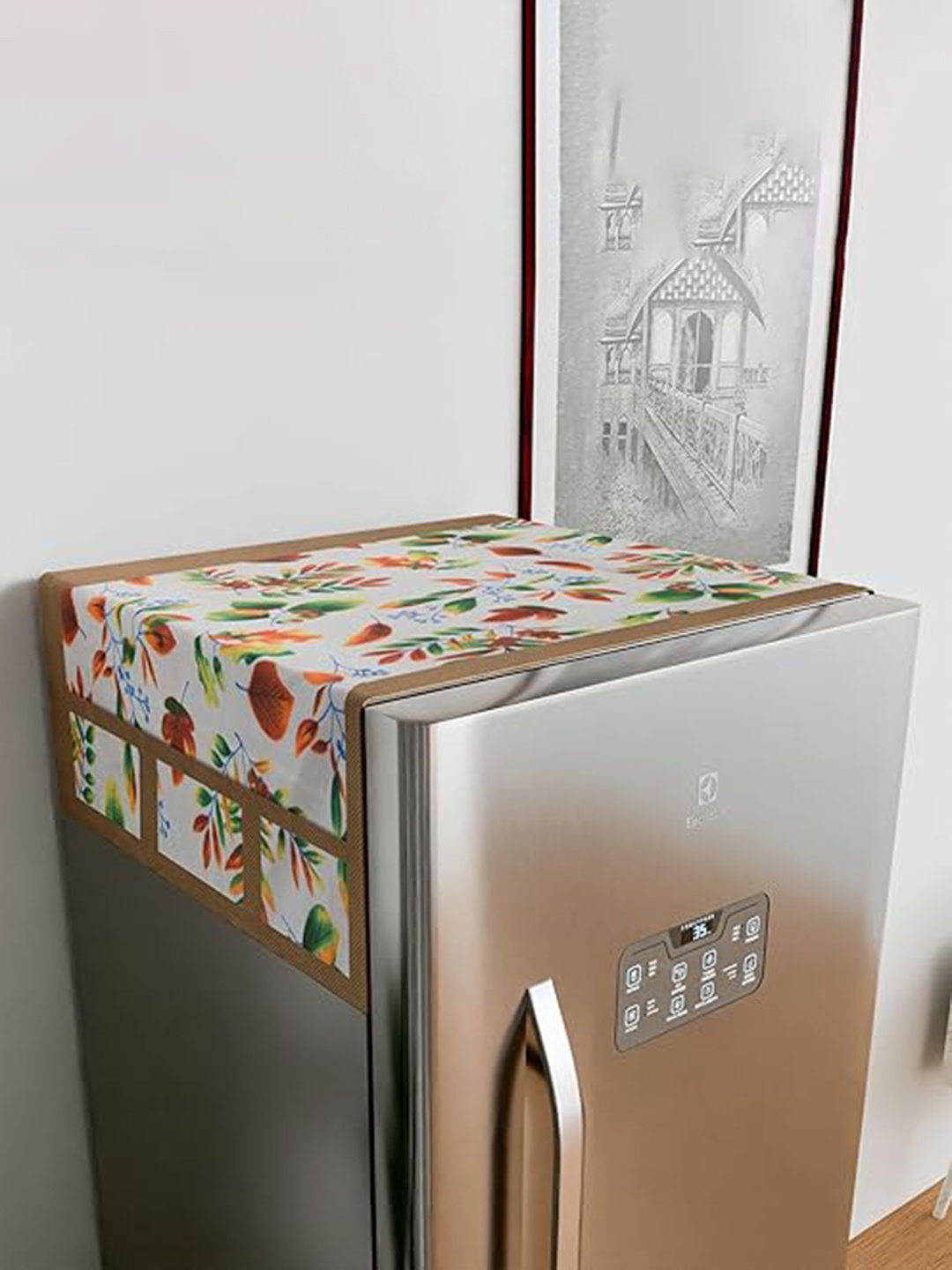 

Dakshya Industries Beige & White 4Pcs Printed Refrigerator covers & Mats