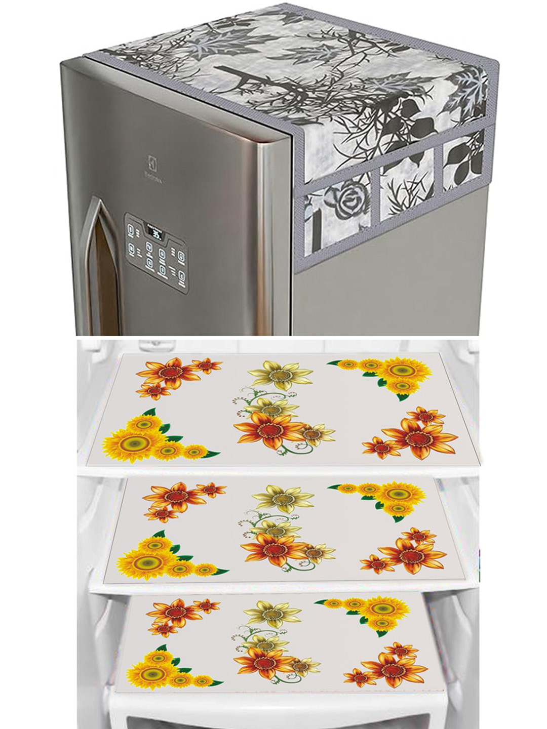 

Dakshya Industries Yellow & Black 4Pcs Printed Refrigerator covers & Mats