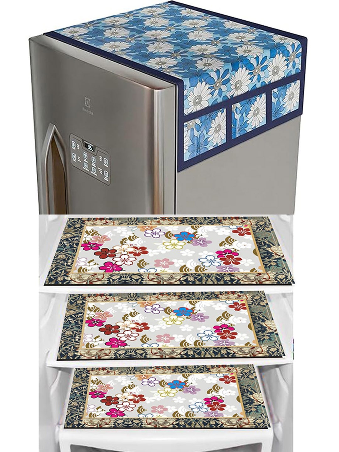 

Dakshya Industries Blue & White 4Pcs Printed Refrigerator covers & Mats