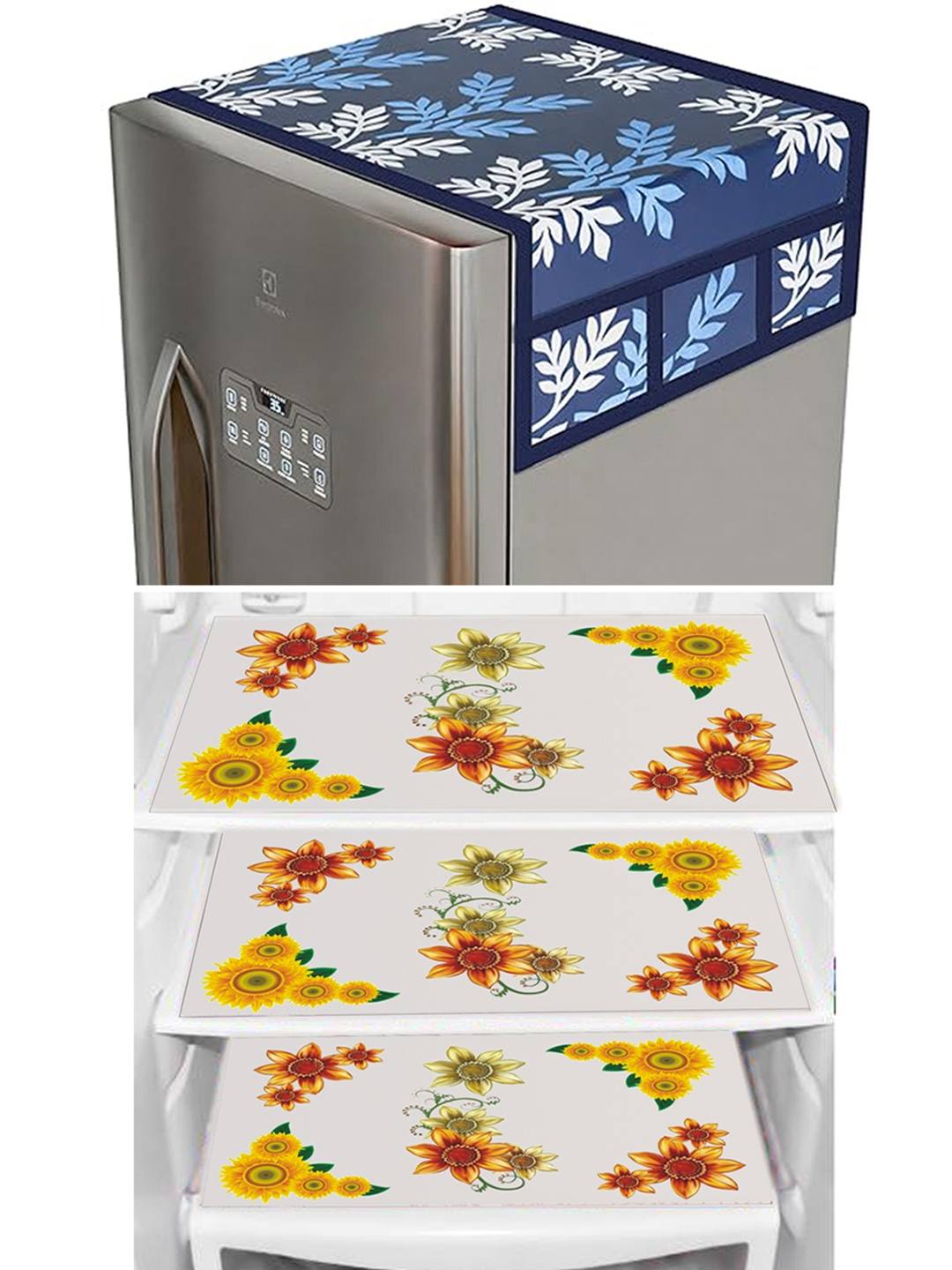 

Dakshya Industries Yellow & Blue 4 Pieces Printed Refrigerator Covers With Fridge Mats