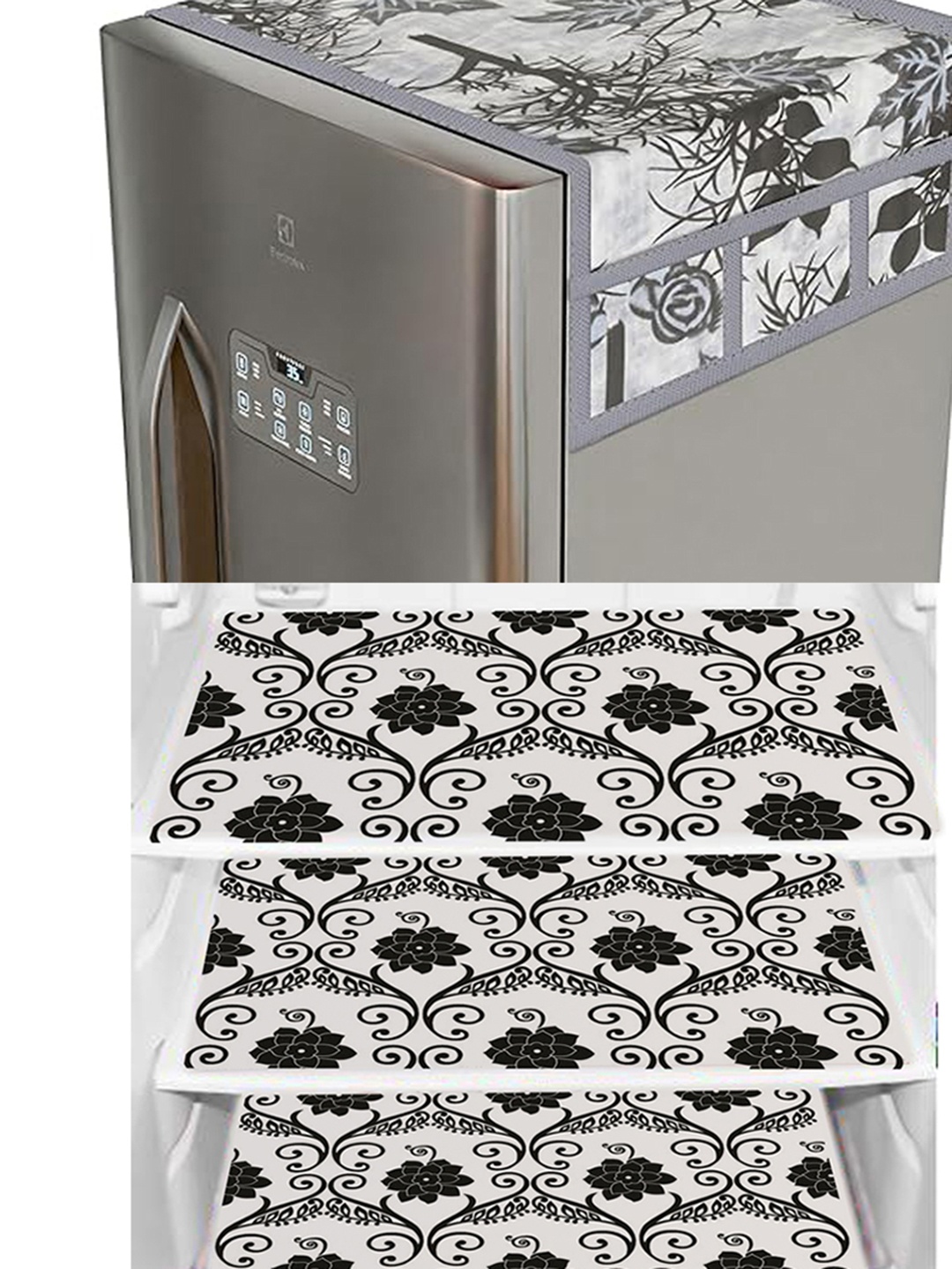 

Dakshya Industries Black & White 4 Pieces Printed Refrigerator Covers