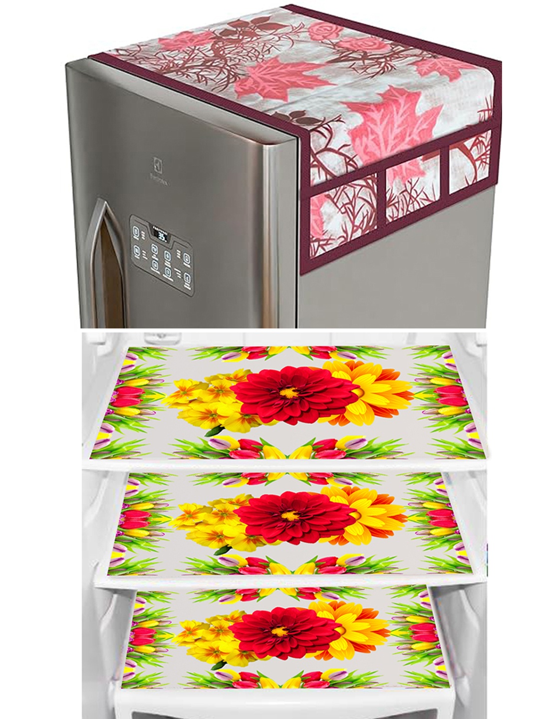 

Dakshya Industries Yellow & Maroon 4 Pieces Floral Printed Refrigerator Covers