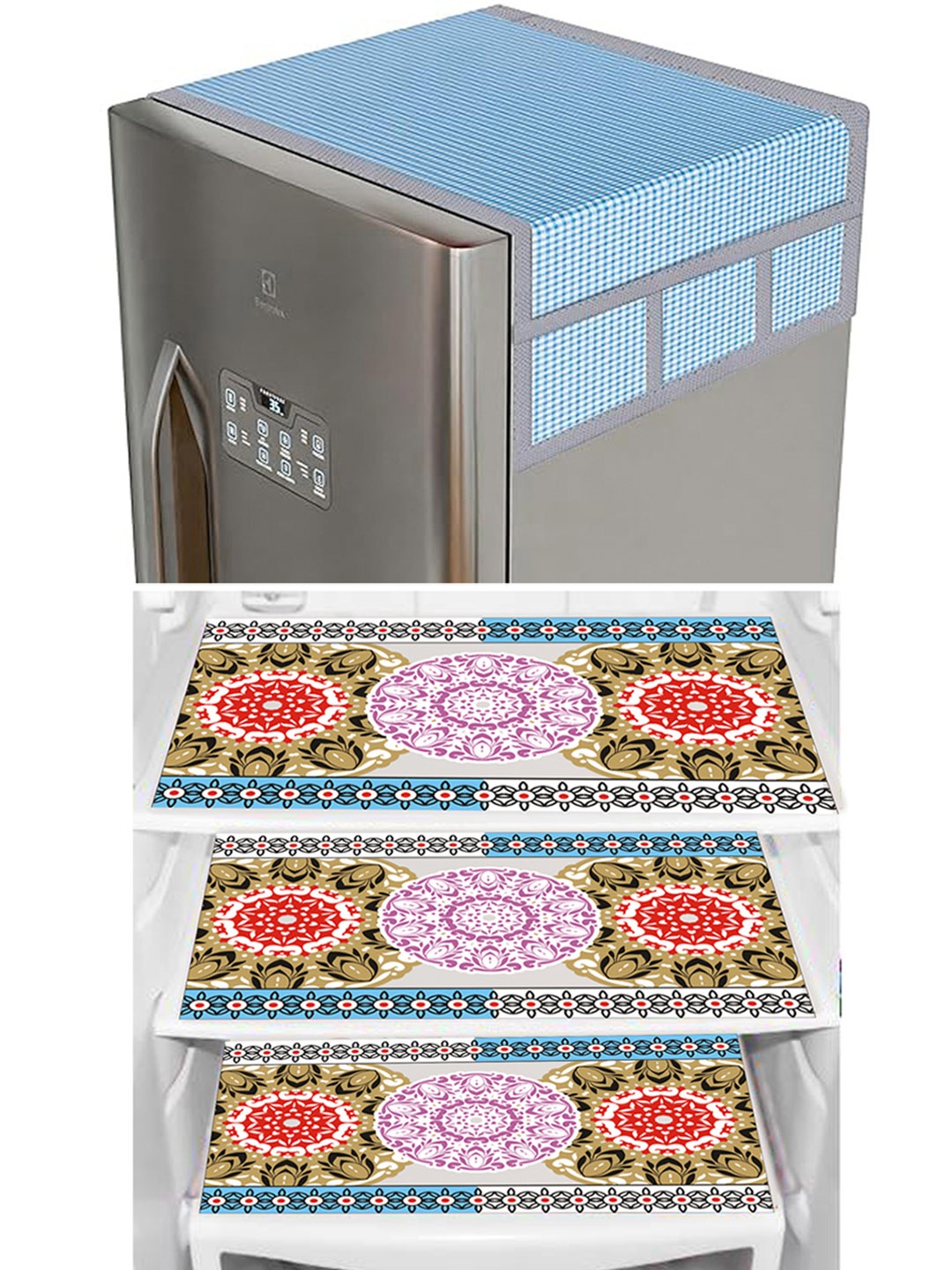 

Dakshya Industries White & Blue 4 Pieces Printed Refrigerator Covers With Mats